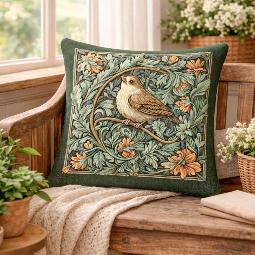 Erdei madár, zöld keretes (B) díszpárna huzat
