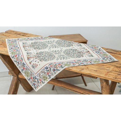 Fehér életfa asztalterítő, 96x100 cm