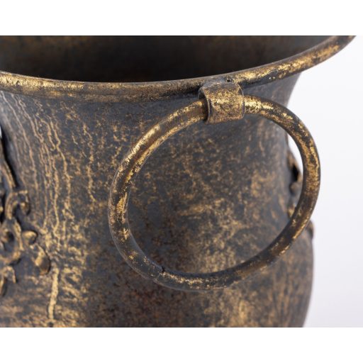 Antik hatású fém kaspó – bronz-arany patinával, 19 cm