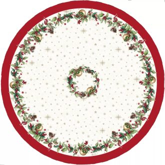   BERRY ÜNNEPI, BOGYÓS ASZTALTERÍTŐ, KÖR ALAKÚ, 160 CM, EZÜST LUREX
