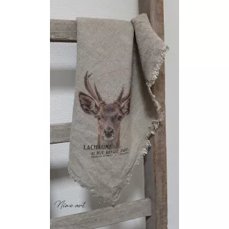  Shabby stílusú szarvas mintás lenvászon konyharuha 45×45 cm