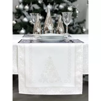 EZÜST LUREX ASZTALI FUTÓ, KARÁCSONYFA MINTÁS, 44X140 CM