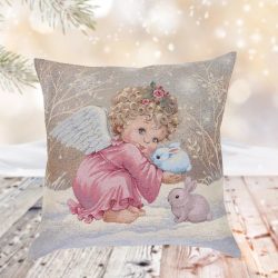 ANGYALKA (KISLÁNY) A HÓBAN DÍSZPÁRNA HUZAT, ARANY LUREX
