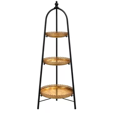 Háromszintes fém állvány, fekete-arany – 130 cm