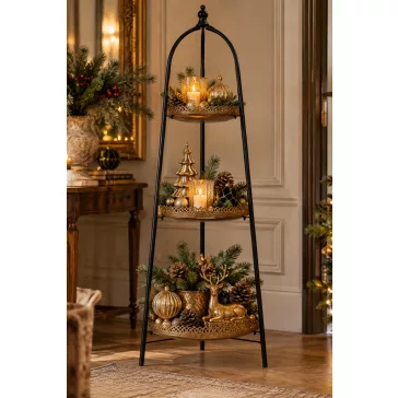 Háromszintes fém állvány, fekete-arany – 130 cm