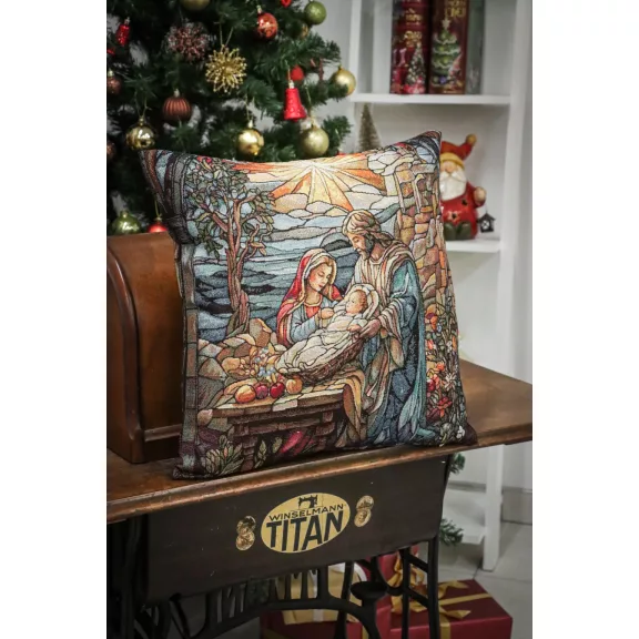 BETLEHEMI RÓZSAABLAK DÍSZPÁRNA HUZAT, ARANY LUREX