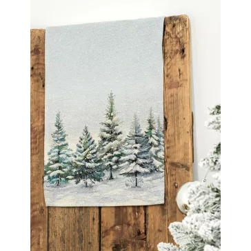 Havas fenyőerdő asztali futó, 37x100 cm, ezüst lurex