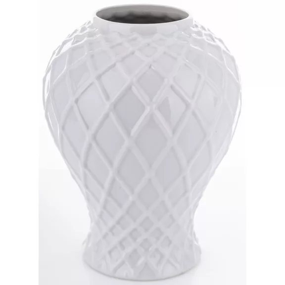Amfora, váza, fehér, kerámia, díszes, 37x19x19 cm