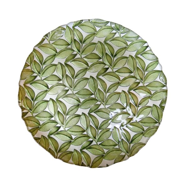 Leveles zöld színű üveg tortatál, 32 cm