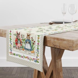 Nyúl család, pöttyös szélű asztali futó, 44x140 cm