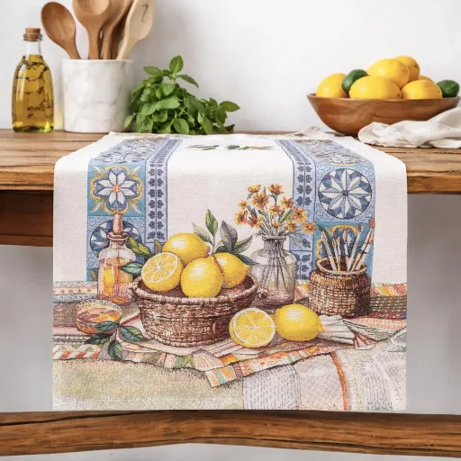 Lemon art mediterrán citromos asztali futó, 37x100 cm