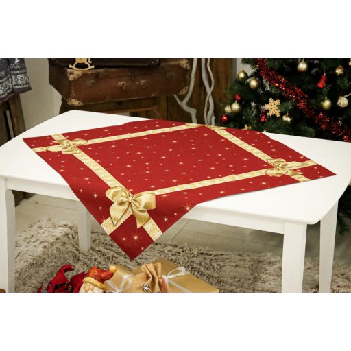 HOLLY MASNIS, BORDÓ SZÍNŰ ASZTALKÖZÉP, ARANY LUREX 96 x 100 cm