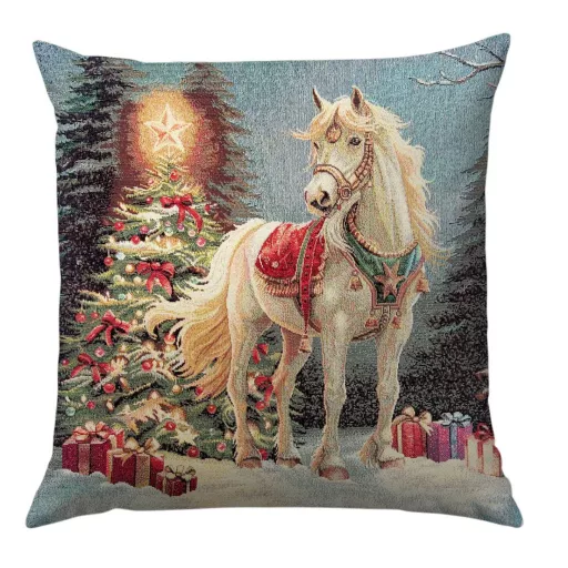 Fehér lovas, ünnepi díszpárna huzat, arany lurex