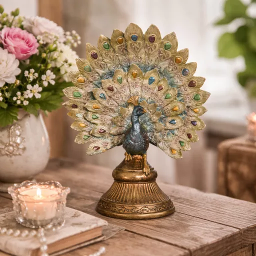 Páva szobor dekoráció 22x12x30 cm