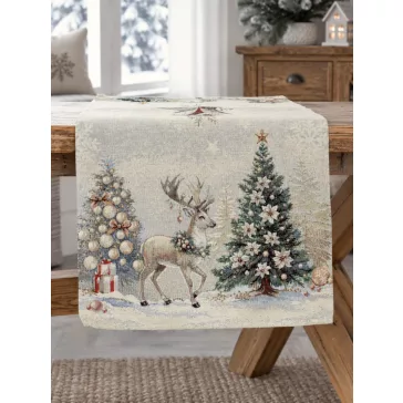   Golden deer arany szarvasos gobelin asztali futó, 44x140 cm, ezüst lurex, gobelin