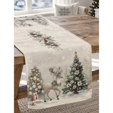   Golden deer arany szarvasos gobelin asztali futó, 44x140 cm, ezüst lurex, gobelin