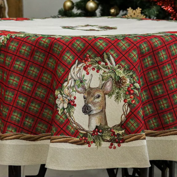 SZARVASOS KARÁCSONYI KOCKÁS ASZTALTERÍTŐ, KÖR ALAKÚ, 165 CM