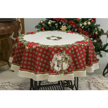   SZARVASOS KARÁCSONYI KOCKÁS ASZTALTERÍTŐ, KÖR ALAKÚ, 165 CM