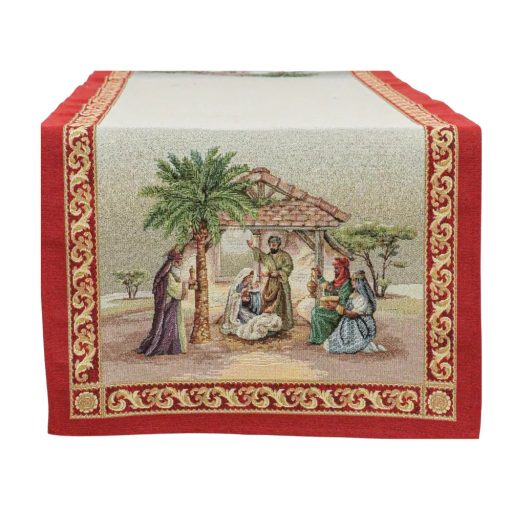 BETLEHEMI, PIROS SZÉLŰ ASZTALI FUTÓ, 37X100 CM, ARANY LUREX