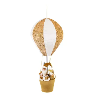   Arany-fehér Mikulás hőlégballonban karácsonyi dekoráció 95 cm