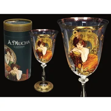   Talpas üvegpohár 350 ml – Mucha Smaragd – Díszdobozban