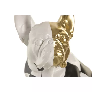 Bulldog kutya szobor – fekete-fehér, arany, 26,5 cm