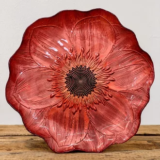 Gerbera lapos üvegtányér 28 cm (bordó-bronz)