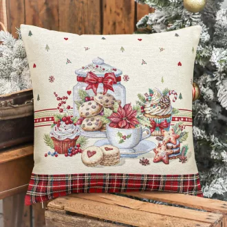 Ünnepi sütis díszpárna huzat, ezüst lurex