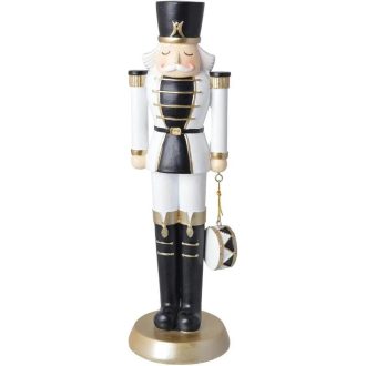 Diótörő figura, fekete-fehér, dobos, 29, 5 cm