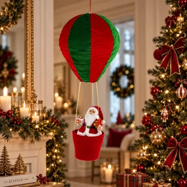 Mikulás hőlégballonban karácsonyi dekoráció 92 cm