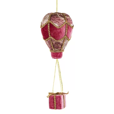   Bordó-rózsaszín-arany hőlégballon karácsonyi függődísz 31 cm
