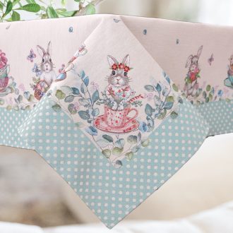   HÚSVÉTI NYUSZIS, KÉK PÖTTYÖS SZÉLŰ ASZTALTERÍTŐ, XL-ES, 137X240 CM