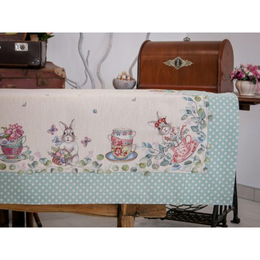 HÚSVÉTI NYUSZIS, KÉK PÖTTYÖS SZÉLŰ ASZTALTERÍTŐ, XL-ES, 137X240 CM