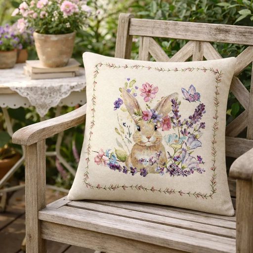 Nyuszi virágokkal díszpárna huzat