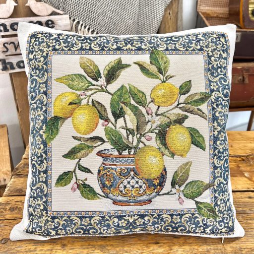 CITROMOS MEDITERRÁN KÉK PRÉMIUM GOBELIN DÍSZPÁRNA HUZAT 45X45 CM