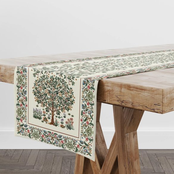 Fehér életfa asztali futó, 44x140 cm