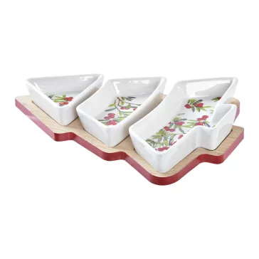  Karácsonyfa alakú kínálótál bambusz alátéttel – 4 részes, 27 cm