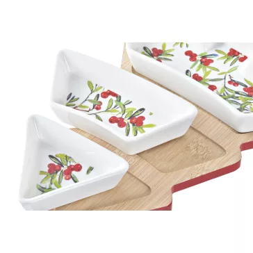   Karácsonyfa alakú kínálótál bambusz alátéttel – 4 részes, 27 cm