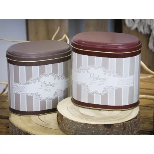 3 DB-OS FÉM CUKOR, TEA, KÁVÉ TÁROLÓ SZETT, OVÁLIS 'VINTAGE BAKERY'