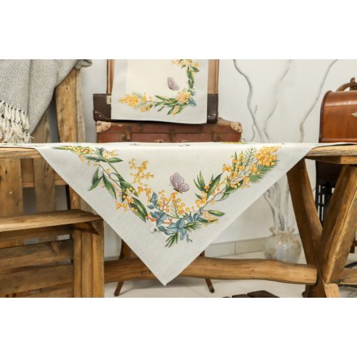 SÁRGA MIMÓZA VIRÁGOS ASZTALKÖZÉP 96 x 100 cm