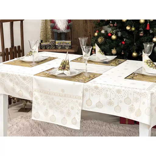 ARANY LUREX ASZTALI FUTÓ, GÖMB MINTÁS, 44X140 CM