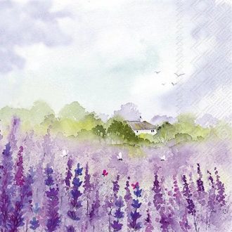   LAVENDER FIELD LEVENDULÁS SZALVÉTA, 3 RÉTEGŰ, 20 DB/CSOMAG, 33x33 cm