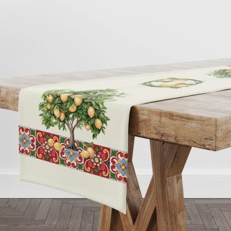 Citromfás, piros mozaikos asztali futó, 44x140 cm