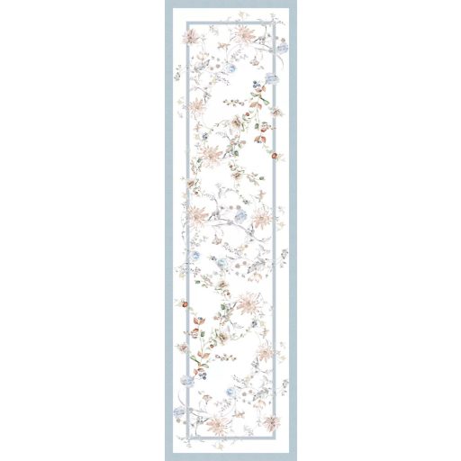 FLORES pasztell kék virág mintás asztali futó, 45x140 cm