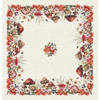 Őszi gombás, virágos asztalterítő, 96x100 cm