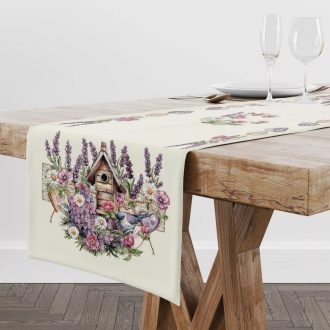 Levendulás, madárházas asztali futó 37x100 cm