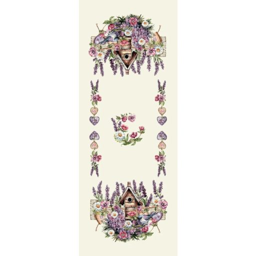 Levendulás, madárházas asztali futó 37x100 cm