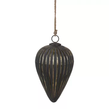   Fekete-arany bordázott üveg karácsonyfadísz – 26 cm | Clayre & Eef