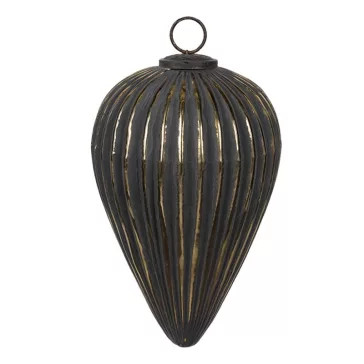   Fekete-arany bordázott üveg karácsonyfadísz – 26 cm | Clayre & Eef