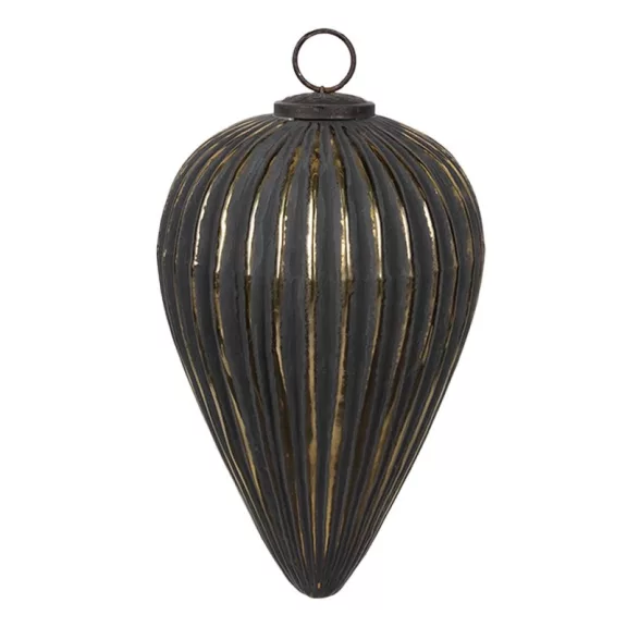 Fekete-arany bordázott üveg karácsonyfadísz – 26 cm | Clayre & Eef